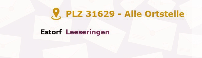 Postleitzahl 31629 Estorf, Niedersachsen - Alle Orte und Ortsteile