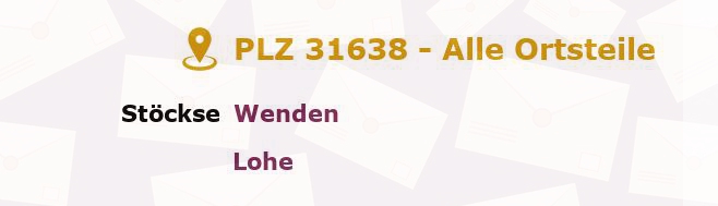 Postleitzahl 31638 Stöckse, Niedersachsen - Alle Orte und Ortsteile