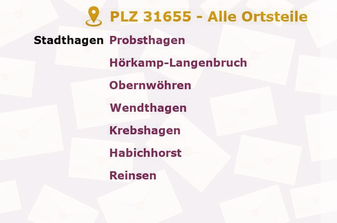 Postleitzahl 31655 Stadthagen, Niedersachsen - Alle Orte und Ortsteile