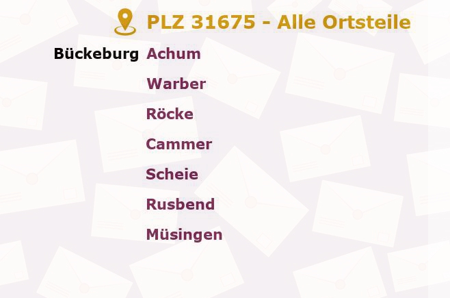 Postleitzahl 31675 Niedersachsen - Alle Orte und Ortsteile