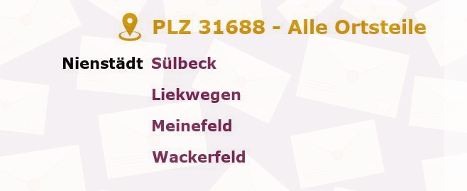 Postleitzahl 31688 Nienstädt, Niedersachsen - Alle Orte und Ortsteile