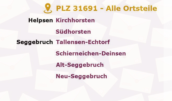 Postleitzahl 31691 Helpsen, Niedersachsen - Alle Orte und Ortsteile