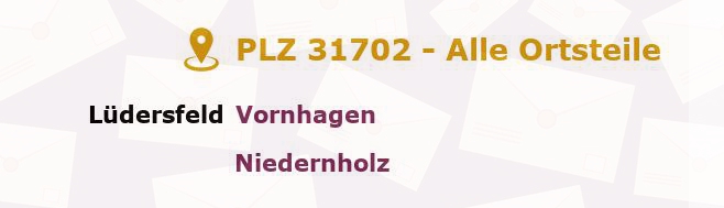 Postleitzahl 31702 Lüdersfeld, Niedersachsen - Alle Orte und Ortsteile