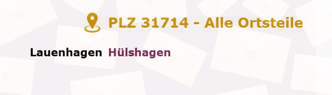 Postleitzahl 31714 Lauenhagen, Niedersachsen - Alle Orte und Ortsteile