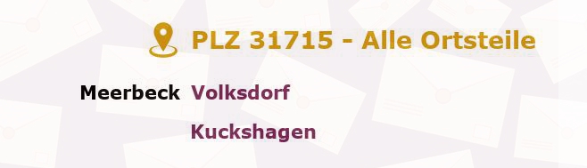 Postleitzahl 31715 Meerbeck, Niedersachsen - Alle Orte und Ortsteile