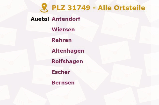 Postleitzahl 31749 Niedersachsen - Alle Orte und Ortsteile