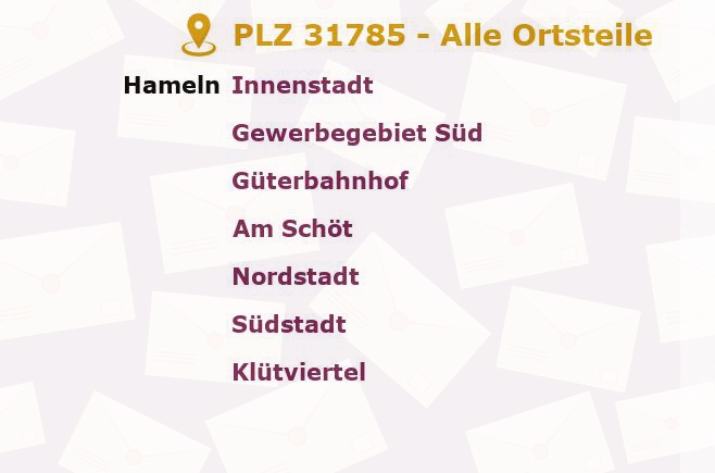 Postleitzahl 31785 Hamelin, Niedersachsen - Alle Orte und Ortsteile