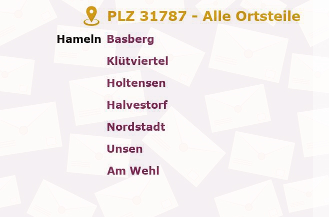 Postleitzahl 31787 Hamelin, Niedersachsen - Alle Orte und Ortsteile