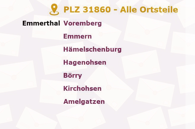 Postleitzahl 31860 Niedersachsen - Alle Orte und Ortsteile