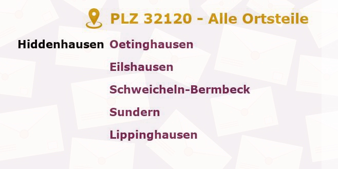 Postleitzahl 32120 Hiddenhausen, Nordrhein-Westfalen - Alle Orte und Ortsteile