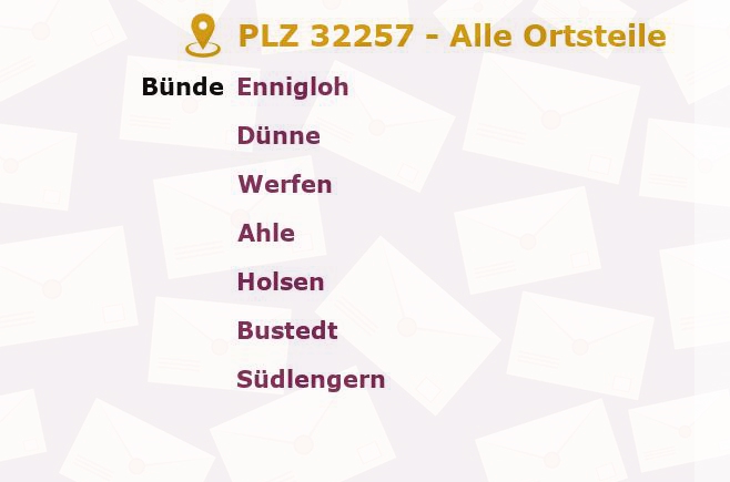 Postleitzahl 32257 Bünde, Nordrhein-Westfalen - Alle Orte und Ortsteile