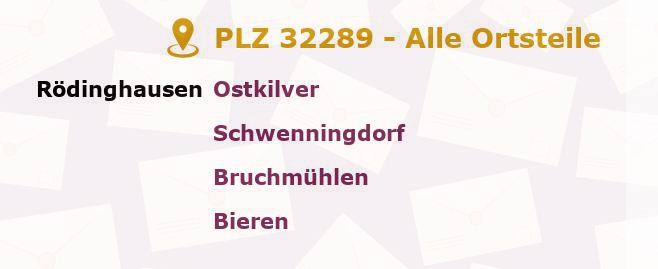 Postleitzahl 32289 Rödinghausen, Nordrhein-Westfalen - Alle Orte und Ortsteile