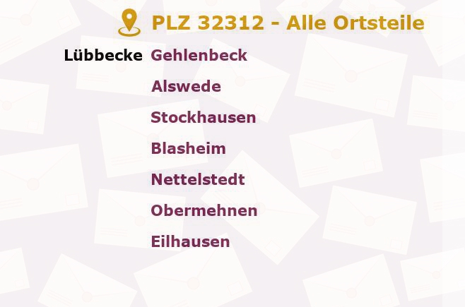 Postleitzahl 32312 Lübbecke, Nordrhein-Westfalen - Alle Orte und Ortsteile