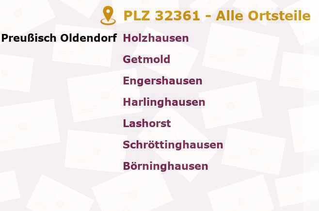 Postleitzahl 32361 Preußisch Oldendorf, Nordrhein-Westfalen - Alle Orte und Ortsteile