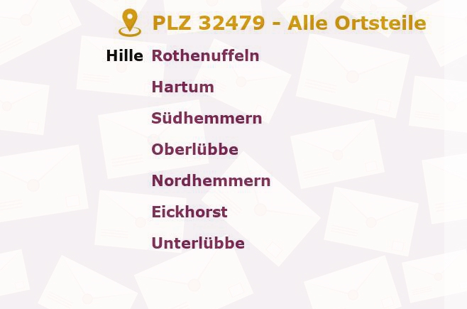 Postleitzahl 32479 Hille, Nordrhein-Westfalen - Alle Orte und Ortsteile