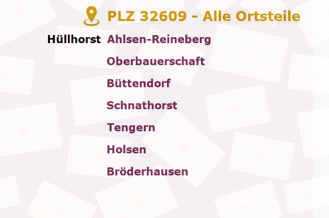 Postleitzahl 32609 Hüllhorst, Nordrhein-Westfalen - Alle Orte und Ortsteile