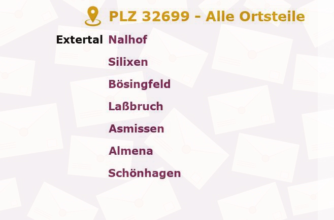 Postleitzahl 32699 Nordrhein-Westfalen - Alle Orte und Ortsteile