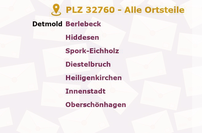 Postleitzahl 32760 Detmold, Nordrhein-Westfalen - Alle Orte und Ortsteile