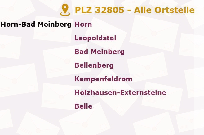 Postleitzahl 32805 Horn-Bad Meinberg, Nordrhein-Westfalen - Alle Orte und Ortsteile