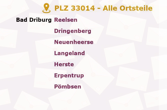 Postleitzahl 33014 Bad Driburg, Nordrhein-Westfalen - Alle Orte und Ortsteile