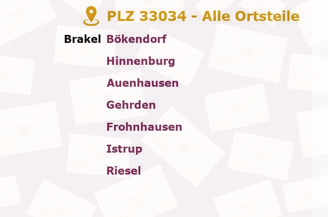 Postleitzahl 33034 Brakel, Nordrhein-Westfalen - Alle Orte und Ortsteile