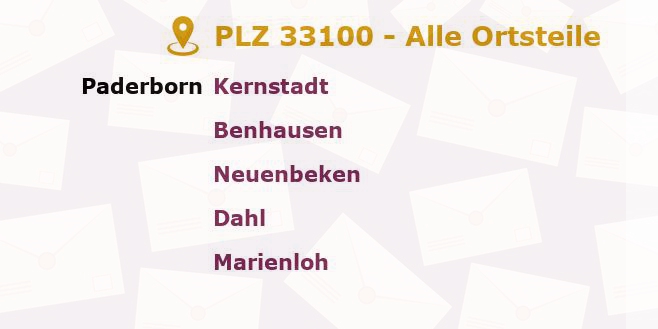 Postleitzahl 33100 Paderborn, Nordrhein-Westfalen - Alle Orte und Ortsteile