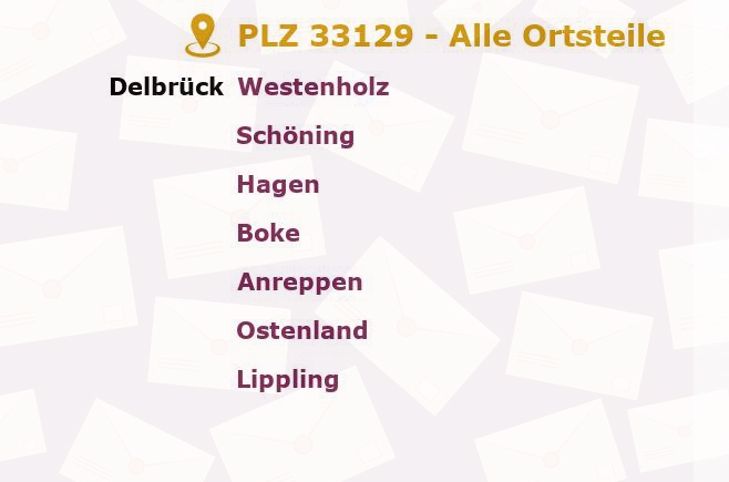 Postleitzahl 33129 Delbrück, Nordrhein-Westfalen - Alle Orte und Ortsteile