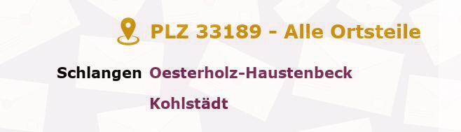 Postleitzahl 33189 Schlangen, Nordrhein-Westfalen - Alle Orte und Ortsteile