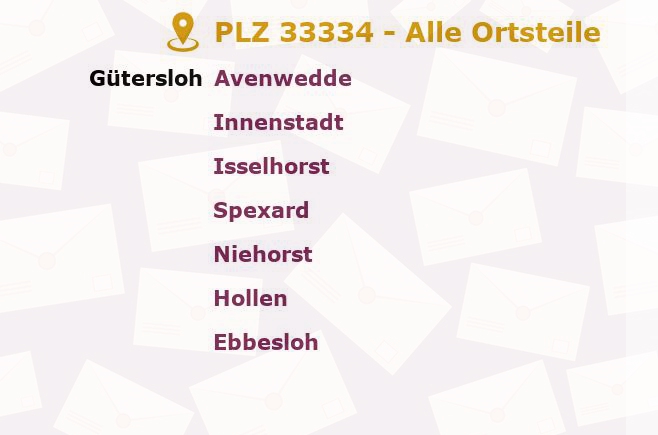 Postleitzahl 33334 Gütersloh, Nordrhein-Westfalen - Alle Orte und Ortsteile