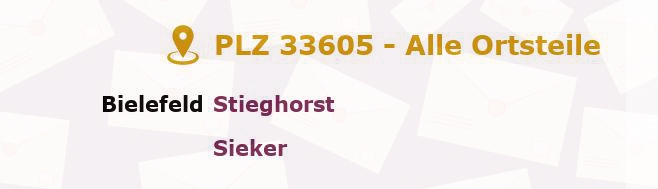 Postleitzahl 33605 Bielefeld, Nordrhein-Westfalen - Alle Orte und Ortsteile