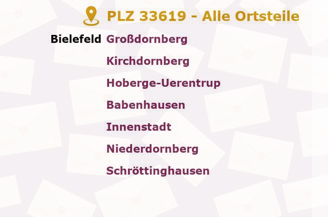 Postleitzahl 33619 Bielefeld, Nordrhein-Westfalen - Alle Orte und Ortsteile
