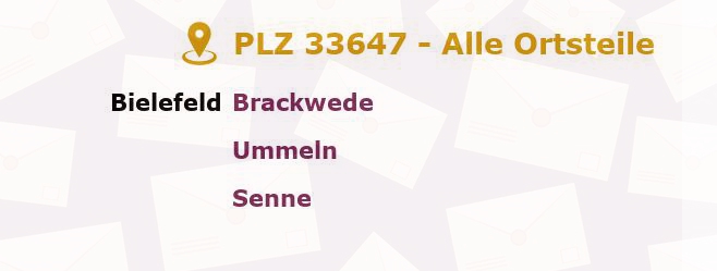 Postleitzahl 33647 Bielefeld, Nordrhein-Westfalen - Alle Orte und Ortsteile
