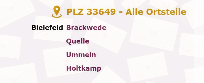Postleitzahl 33649 Bielefeld, Nordrhein-Westfalen - Alle Orte und Ortsteile