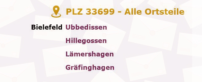 Postleitzahl 33699 Bielefeld, Nordrhein-Westfalen - Alle Orte und Ortsteile