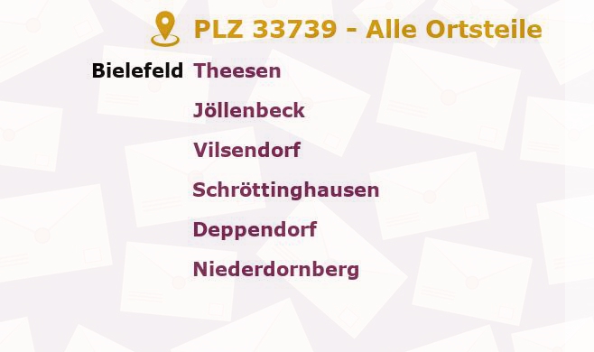 Postleitzahl 33739 Bielefeld, Nordrhein-Westfalen - Alle Orte und Ortsteile