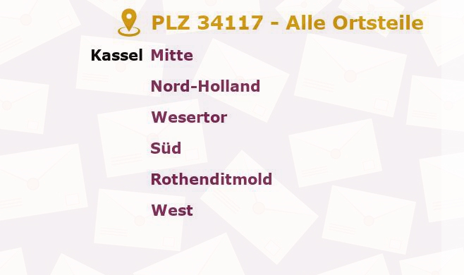 Postleitzahl 34117 Kassel, Hessen - Alle Orte und Ortsteile
