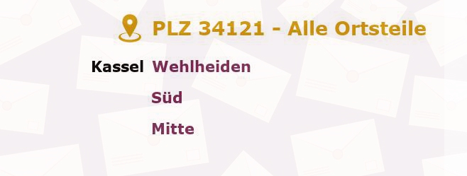 Postleitzahl 34121 Kassel, Hessen - Alle Orte und Ortsteile