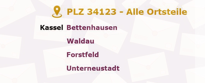 Postleitzahl 34123 Kassel, Hessen - Alle Orte und Ortsteile