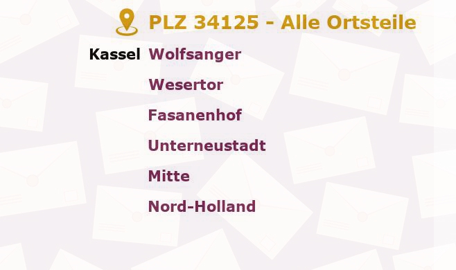 Postleitzahl 34125 Kassel, Hessen - Alle Orte und Ortsteile