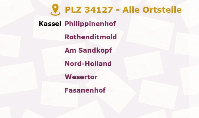 Postleitzahl 34127 Kassel, Hessen - Alle Orte und Ortsteile