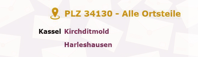 Postleitzahl 34130 Kassel, Hessen - Alle Orte und Ortsteile