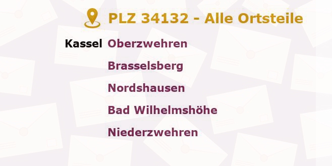 Postleitzahl 34132 Kassel, Hessen - Alle Orte und Ortsteile