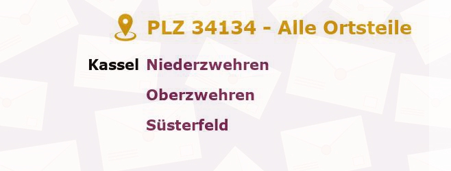 Postleitzahl 34134 Kassel, Hessen - Alle Orte und Ortsteile