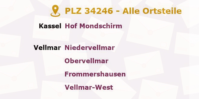 Postleitzahl 34246 Vellmar, Hessen - Alle Orte und Ortsteile