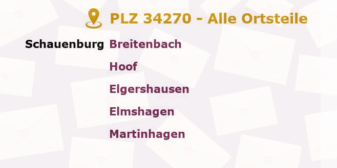Postleitzahl 34270 Kassel, Hessen - Alle Orte und Ortsteile