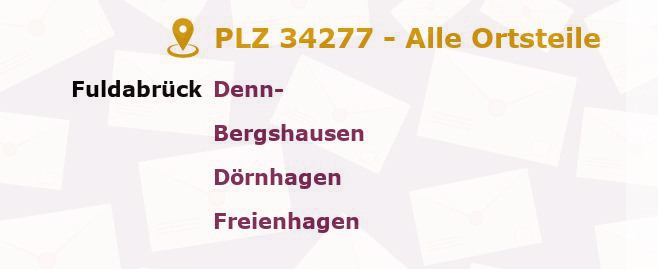 Postleitzahl 34277 Fuldabrück, Hessen - Alle Orte und Ortsteile