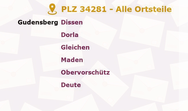 Postleitzahl 34281 Gudensberg, Hessen - Alle Orte und Ortsteile