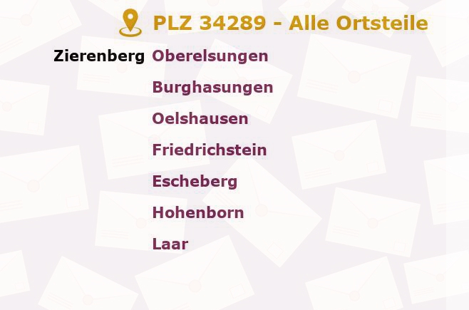 Postleitzahl 34289 Zierenberg, Hessen - Alle Orte und Ortsteile