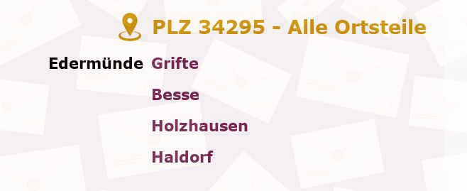 Postleitzahl 34295 Hessen - Alle Orte und Ortsteile