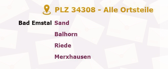 Postleitzahl 34308 Kassel, Hessen - Alle Orte und Ortsteile